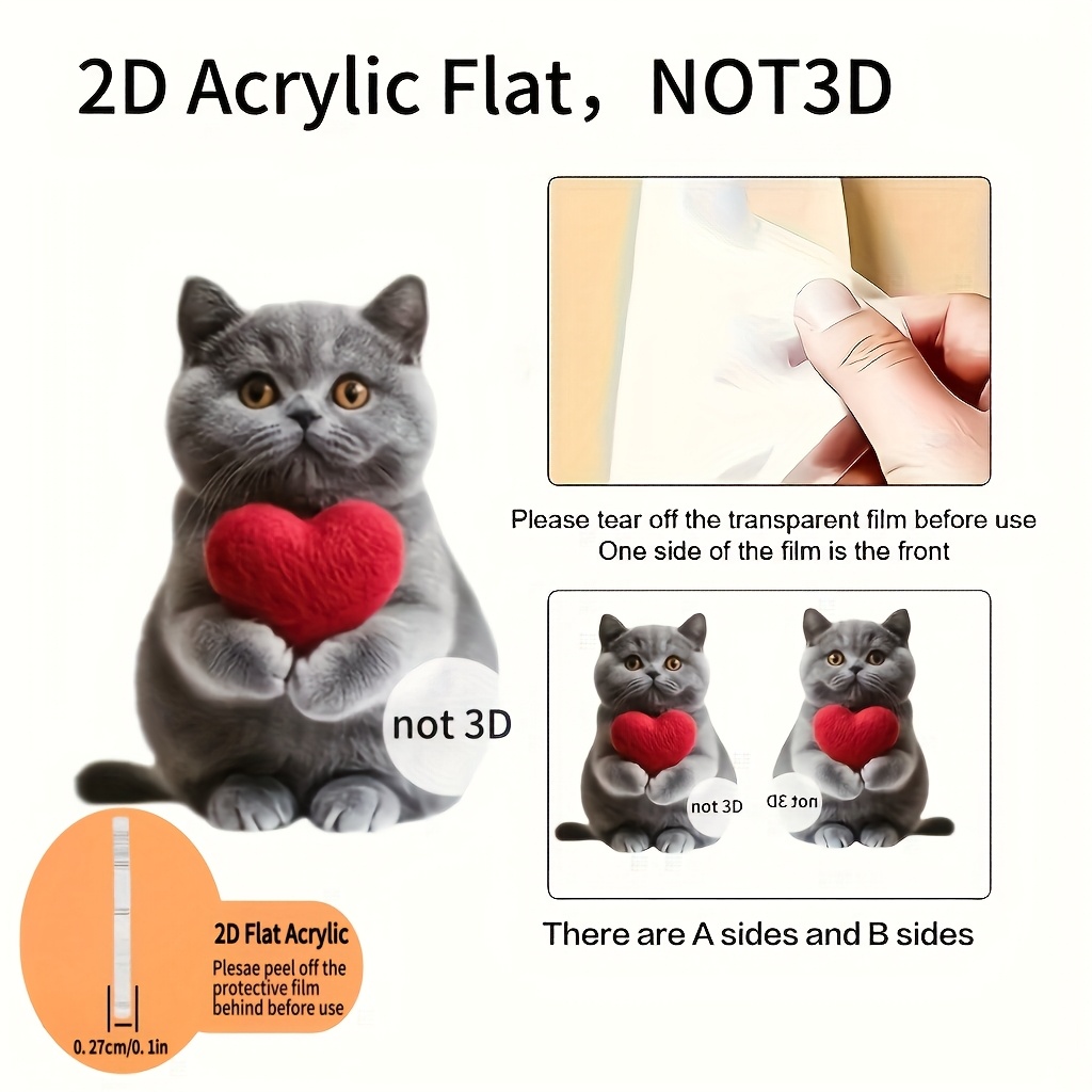 2D Acrylic Gray Cat Holding Heart Earrings Pendant Set
